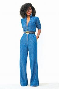 Image result for Wide Leg Denim Jumpsuit