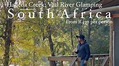 An absolute gem on the Vaal 😍 @hadedacreek glamping river tents are a fantastic getaway along the Vaal river, offering beautiful views & luxury camping! Each tent is kitted out with a kitchen, cozy beds and hot showers 🚿 There is also a communal kitchen area, outdoor braais, WiFi, swimming pool and access to activities! We loved joining the white water rafting experience, the team made it such fun! 💦 We also thoroughly enjoyed sundowners overlooking the river, and Josh loved fishing 🎣 This i