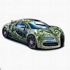 Draw a whimsical version of the Bugatti Veyron with a botanical twist.