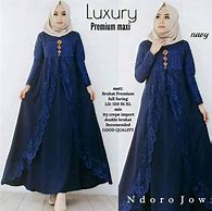 Image result for Model Gamis Batik Kombinasi Biru Dongker