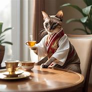 Image result for Cat Drinking Tea