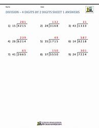 Image result for Long Division Worksheets with Answer Key