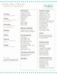 Image result for Weekly Meal Plan Menu