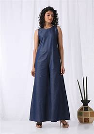 Image result for Wide Leg Denim Jumpsuit