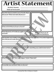 Image result for Artist Statement Worksheet