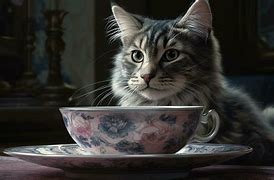 Image result for Cat Drinking Tea