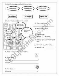 Image result for Parts of the Day Worksheet