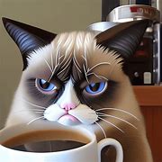 Image result for Grumpy Cat Drinking Coffee