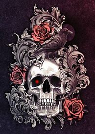 Image result for skull with roses painting