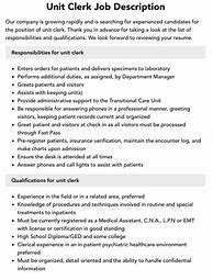 Image result for Unit Clerk Job Description