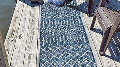 Unique Loom Outdoor Trellis Collection Area Rug - Tribal Trellis (2' x 8' Runner Blue/Ivory)