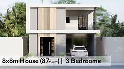 8x8m House Design | 2 Story House with 3 Bedrooms