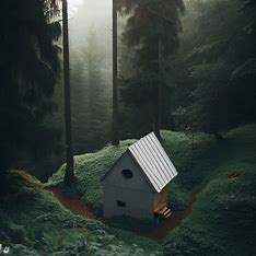 A minimalist chicken coop nestled in a forest glen