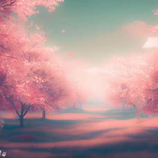 Imagine a dreamy landscape with cherry blossom trees blooming as far as the eye can see.