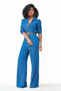 Image result for Wide Leg Denim Jumpsuit