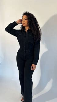 Image result for Wide Leg Denim Jumpsuit