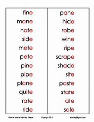 Image result for Silent E Word List