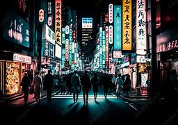 Image result for Busy Japanese Neon Street at Night