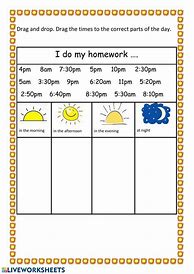 Image result for Parts of the Day Worksheet