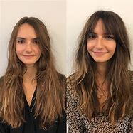 Image result for Curtain Bangs Before and After Styling