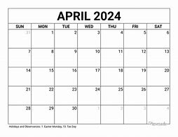 Image result for April 2024 Blank Calendar Printable