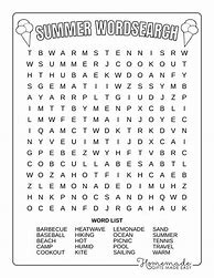 Image result for Easy Summer Word Search Puzzles