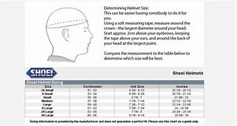 Image result for Shoei Sizing Chart