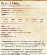 Image result for Dnd Finger Mimic Sheet