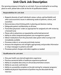 Image result for Unit Clerk Job Description