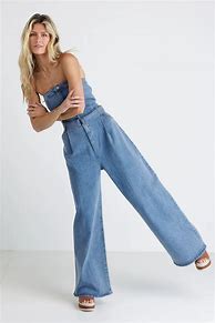 Image result for Wide Leg Denim Jumpsuit