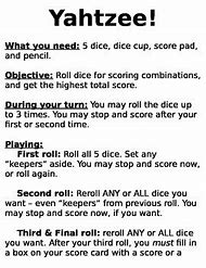 Image result for Yahtzee Game Rules Printable