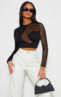 Image result for Black Mesh Long Sleeve Top