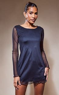 Image result for Black Mesh Long Sleeve Dress