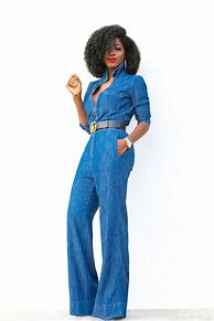 Image result for Wide Leg Denim Jumpsuit