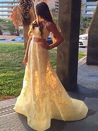 Image result for Yellow Lace Prom Dress