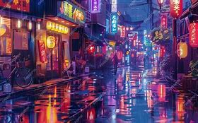 Image result for Busy Japanese Neon Street at Night