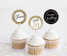 Image result for Gold 50th Birthday Cupcake Toppers