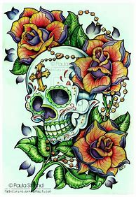 Image result for Sugar Skull Tattoo Flash Art