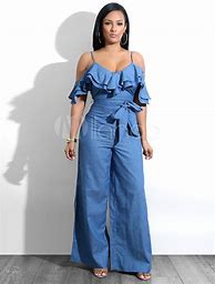 Image result for Wide Leg Denim Jumpsuit