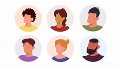 Motion avatar set of people on transparent background. People avatar round icon set. Social teamwork cartoon animation. 4K Video, alpha channel.