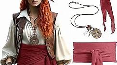 UNKENBO® 2024 Red Pirate Head Scarf & Bandana Pirate Jewelry - Pirate Hat and Accessories for Pirate Costume, Headband, Caribbean Merchandise