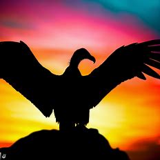 A vulture spreading its wings, silhouetted against the vibrant colors of a sunset.