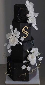 Image result for Blacck Wedding Cake with Sugar Flowers