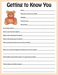 Image result for Printable Getting to Know You Worksheets