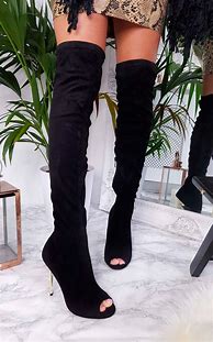 Image result for Black Peep Toe Thigh High Boots