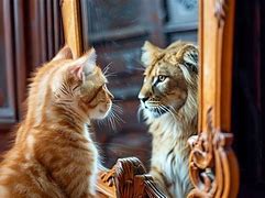 Image result for Cat Mirror Sees Lion