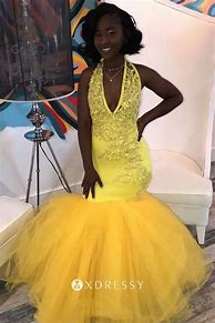 Image result for Yellow Lace Prom Dress