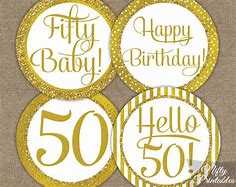 Image result for Gold 50th Birthday Cupcake Toppers