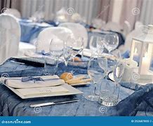 Image result for White and Blue Banquet Table