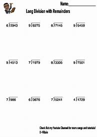 Image result for Long Division Worksheets with Answer Key